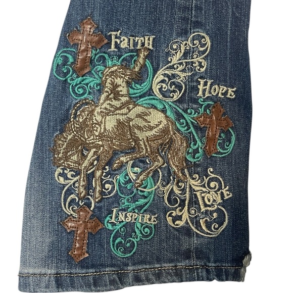 Cowgirl‎ Tuff Spirit Embroidered Embellished Western Rodeo Bootcut Jean Women 33 - Picture 5 of 13